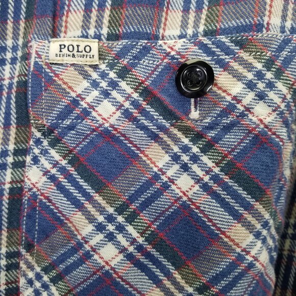 DENIM & SUPPLY Polo Ralph Lauren Button Up Shirt Men L Plaid Blue Flannel Cotton - Picture 3 of 11